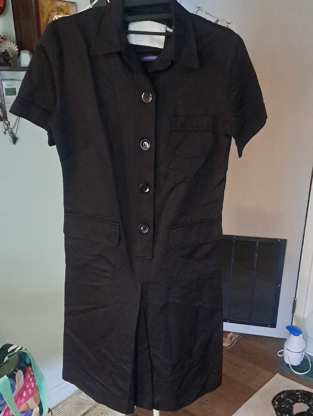 Patrick Cox Wannabe 90s Fitted Black Button Front Dress, Size S/M